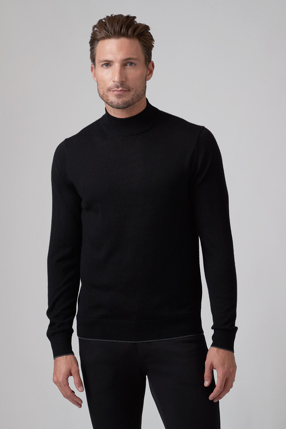 Raffi Cotton Blend Mock Neck Sweater in Black