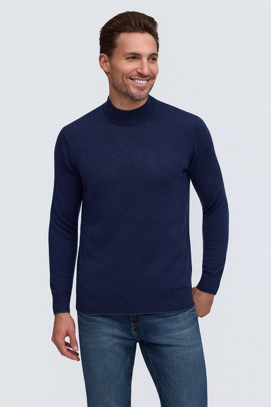 Raffi Cotton Blend Mock Neck Sweater in Midnight