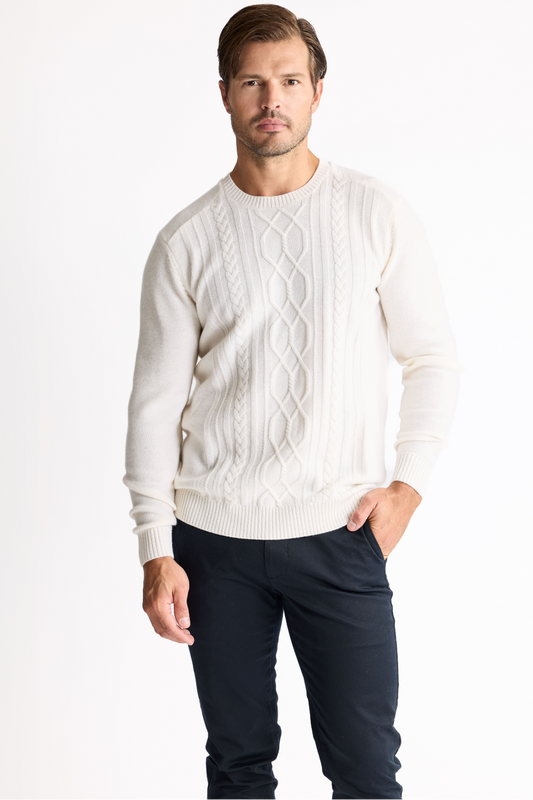 Raffi Sterling Cable Crewneck Sweater in Ivory