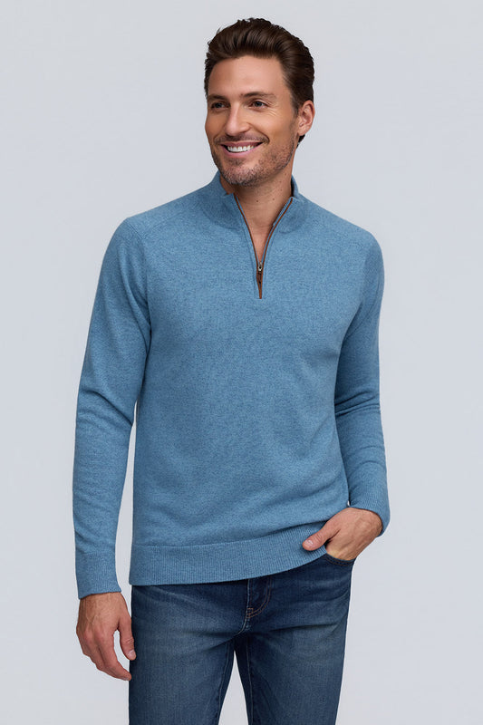 Raffi Irving Cashmere Quarter Zip Mock Neck Sweater in Azure