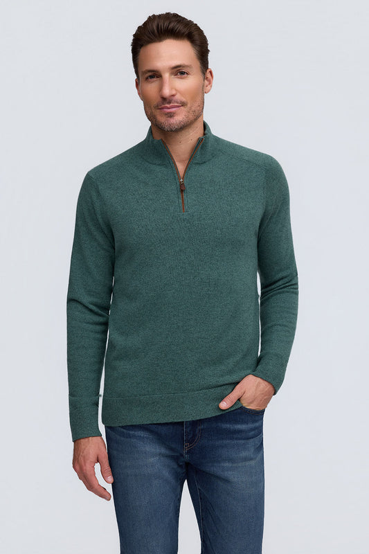 Raffi Irving Cashmere Quarter Zip Mock Neck Sweater in Kale