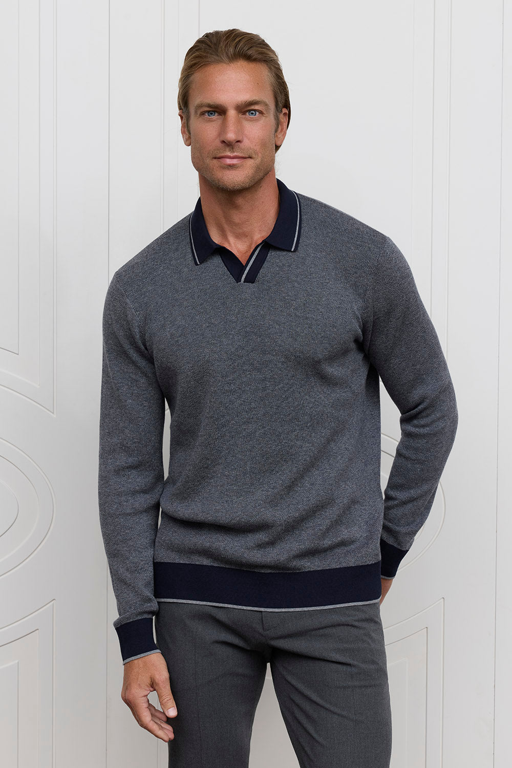 Raffi Cress Jonny Collar Polo Sweater in Navy
