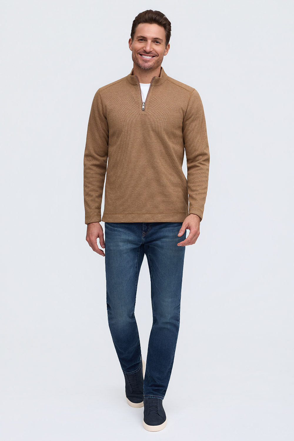 Raffi Barron Quarter Zip Sweater in Camel