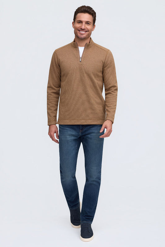 Raffi Barron Quarter Zip Sweater in Camel