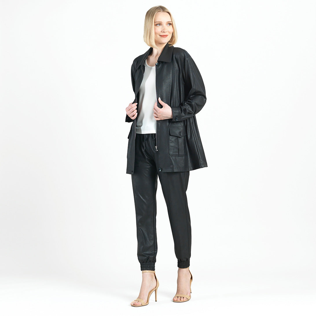 Womens Clara Sun Woo Liquid Leather Utility Jacket in Black