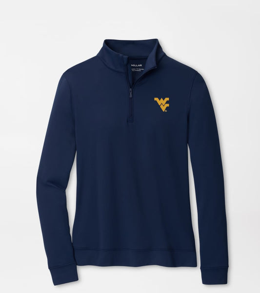 Womens WVU Peter Millar Essential Perth Quarter Zip in Navy