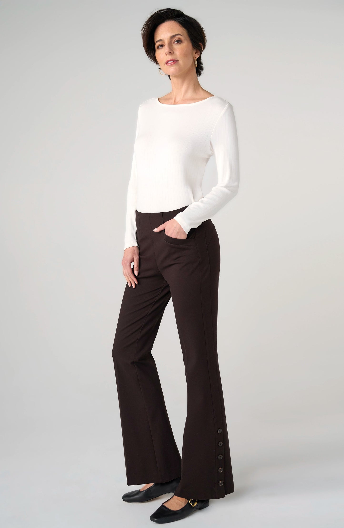 Womens Liverpool Stella Kick Flare Pant in Brown Truffle