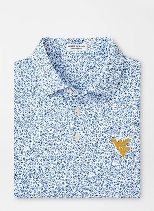 WVU Peter Millar Blitz Performance Polo in White/Sport Navy