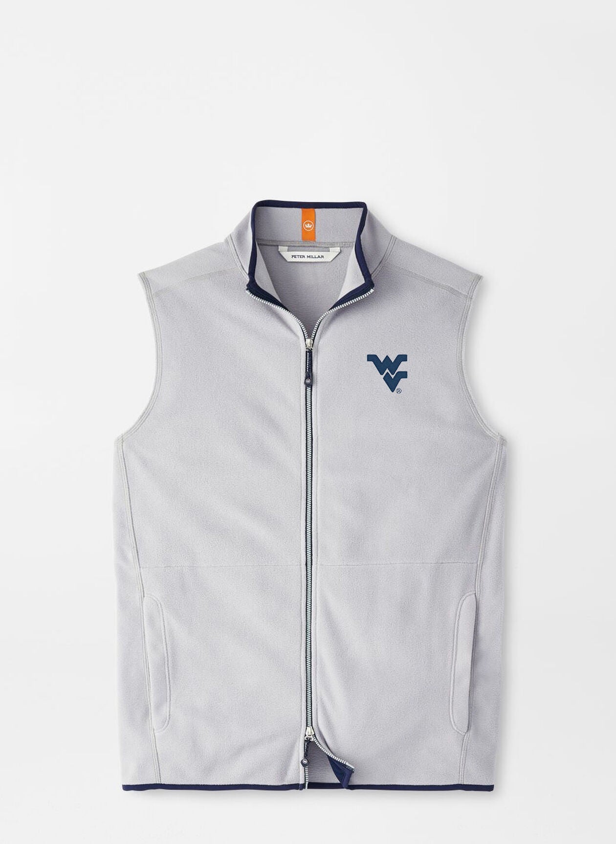 WVU Peter Millar Thermal Flow Fleece Vest in Gale Grey