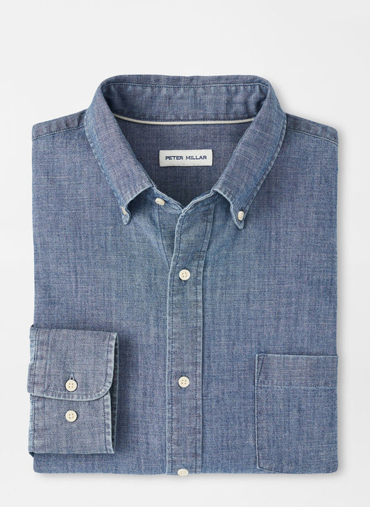 Peter Millar Tamworth Chambray Cotton-Stretch Sport Shirt in Chambray