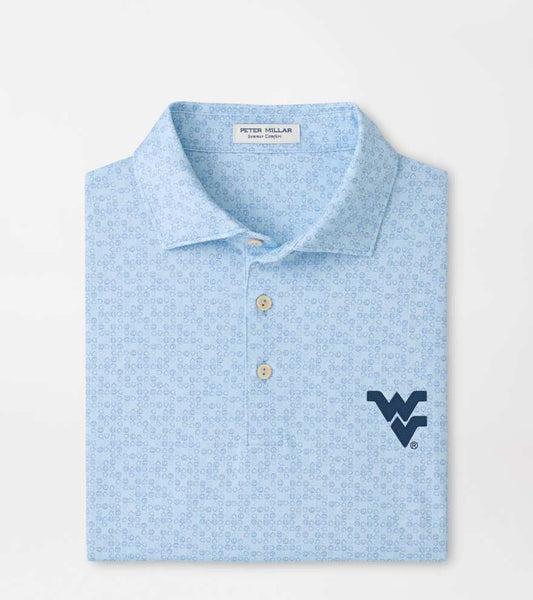 WVU Peter Millar Bases Loaded Performance Polo in Pale Blue