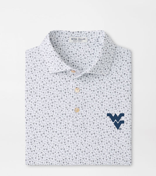 WVU Peter Millar Buzzer Beater Performance Polo in White