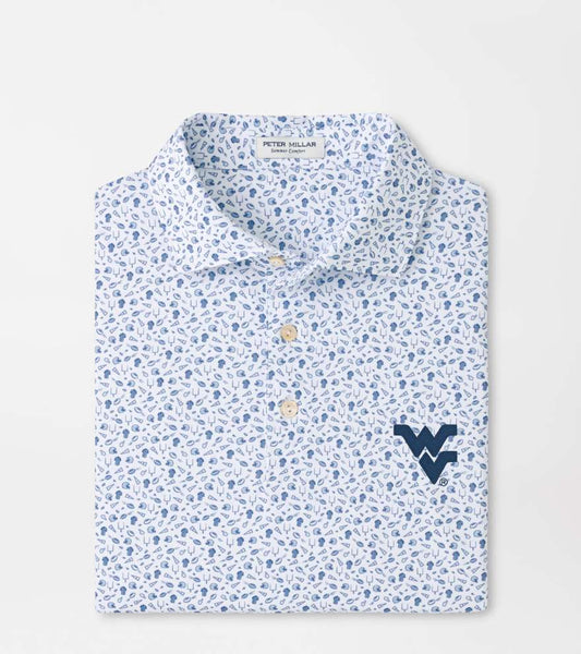 WVU Peter Millar Kickoff Performance Polo in White/Blue Frost