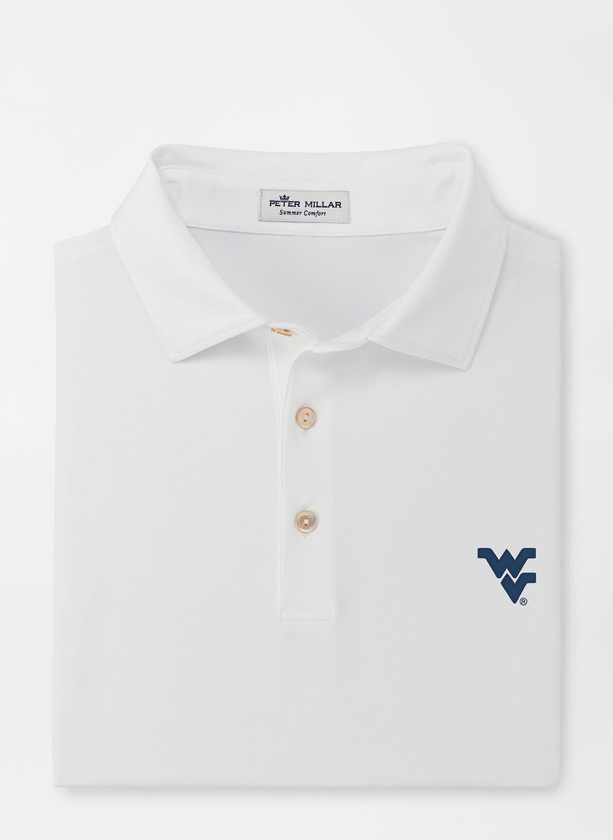 WVU Peter Millar Solid Performance Polo with Sean Collar in White