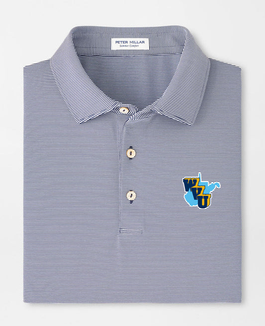 WVU Throwback Peter Millar Jubilee Performance Polo with Sean Collar in Navy