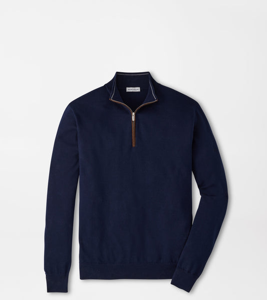 Peter Millar Autumn Crest Suede Trim Quarter-Zip in Navy