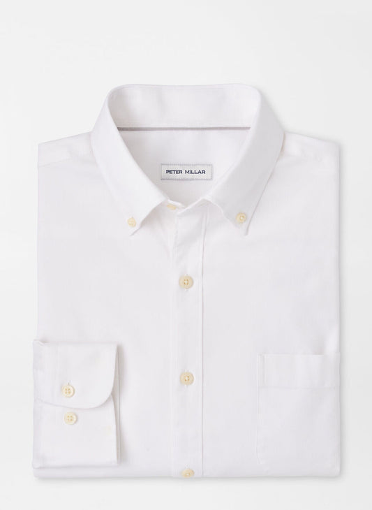 Peter Millar Campbell Crown Pinpoint Cotton-Stretch Sport Shirt in White