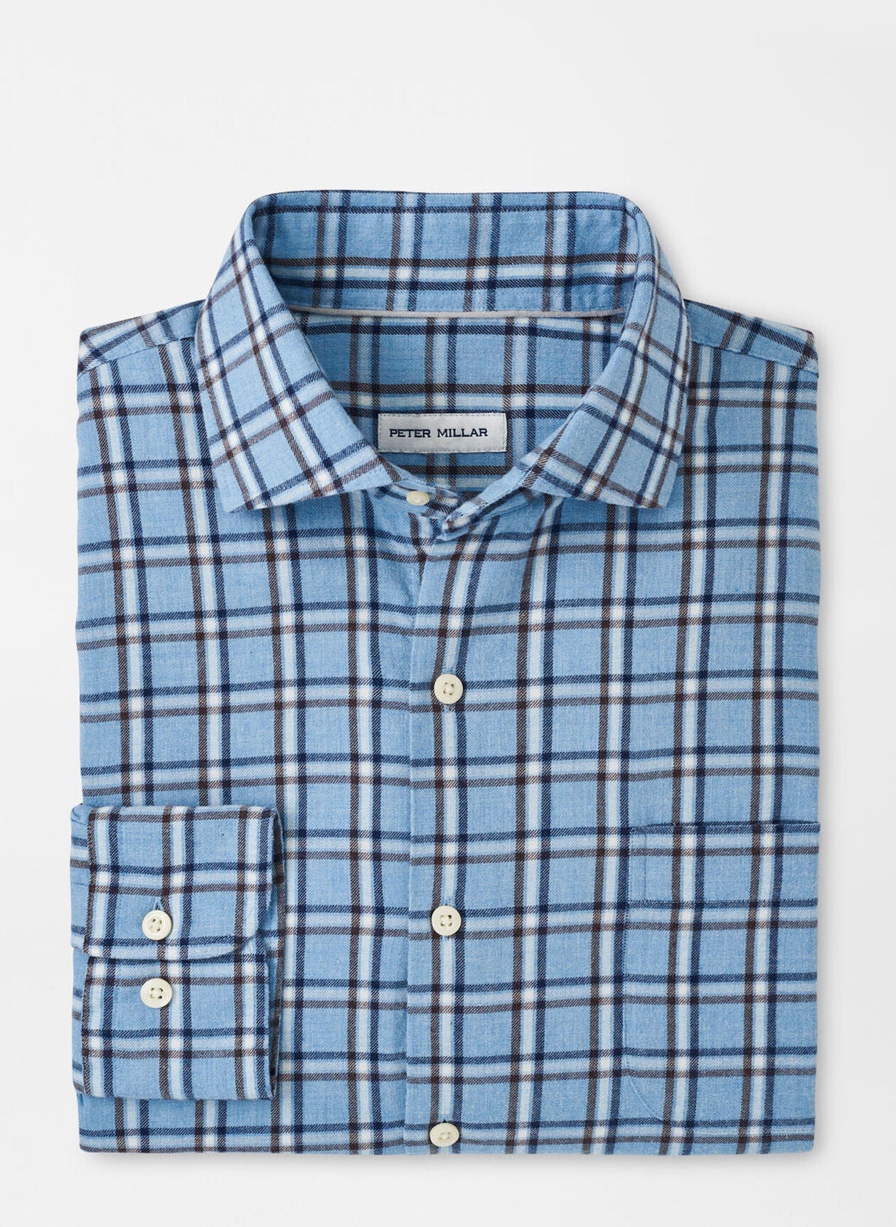 Peter Millar Nelson Crown Flannel Cotton-Stretch Sport Shirt in Cottage Blue