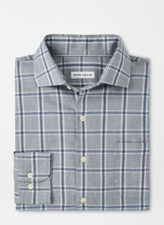 Peter Millar Vernon Flannelite Cotton-Stretch Sport Shirt in Gale Grey