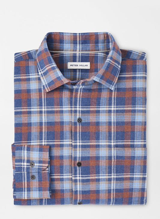 Peter Millar Sherbrooke Cotton Sport Shirt in Ocean Blue