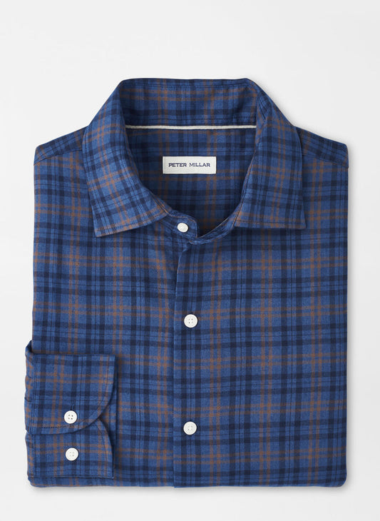 Peter Millar Bar Harbor Performance Flannel Sport Shirt in Blue Haze