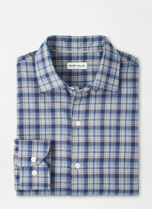 Peter Millar Whitecap Performance Flannel Sport Shirt in Blue Haze