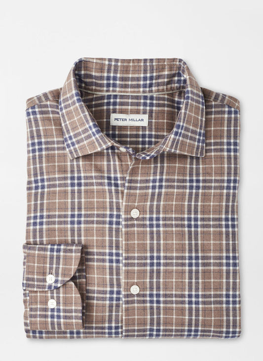 Peter Millar Big Bear Performance Flannel Sport Shirt in Poplar Brown