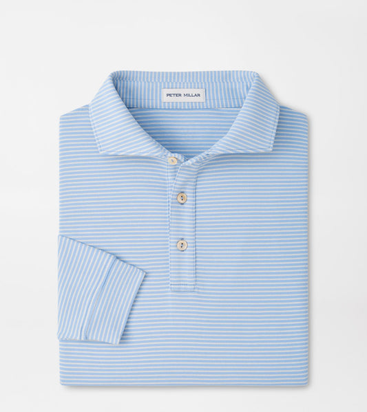 Peter Millar Lyons Stripe Performance Jersey Long-Sleeve Polo in Lakeside