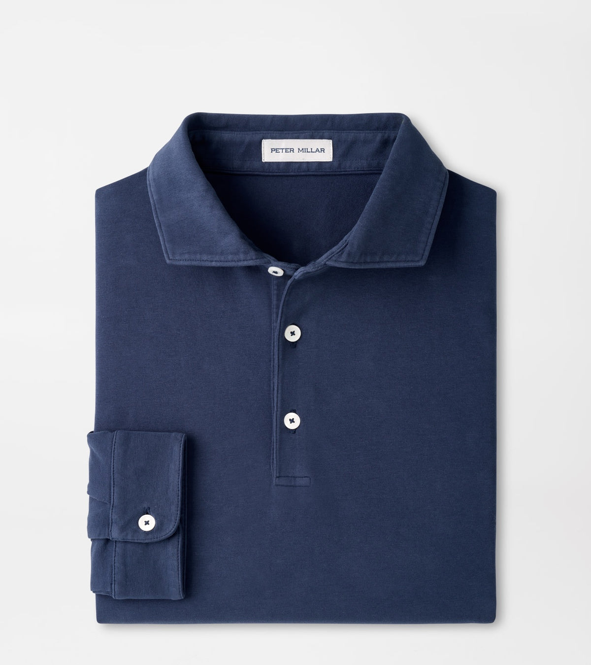 Peter Millar Crown Flex Cotton Long Sleeve Polo in Atlantic Navy