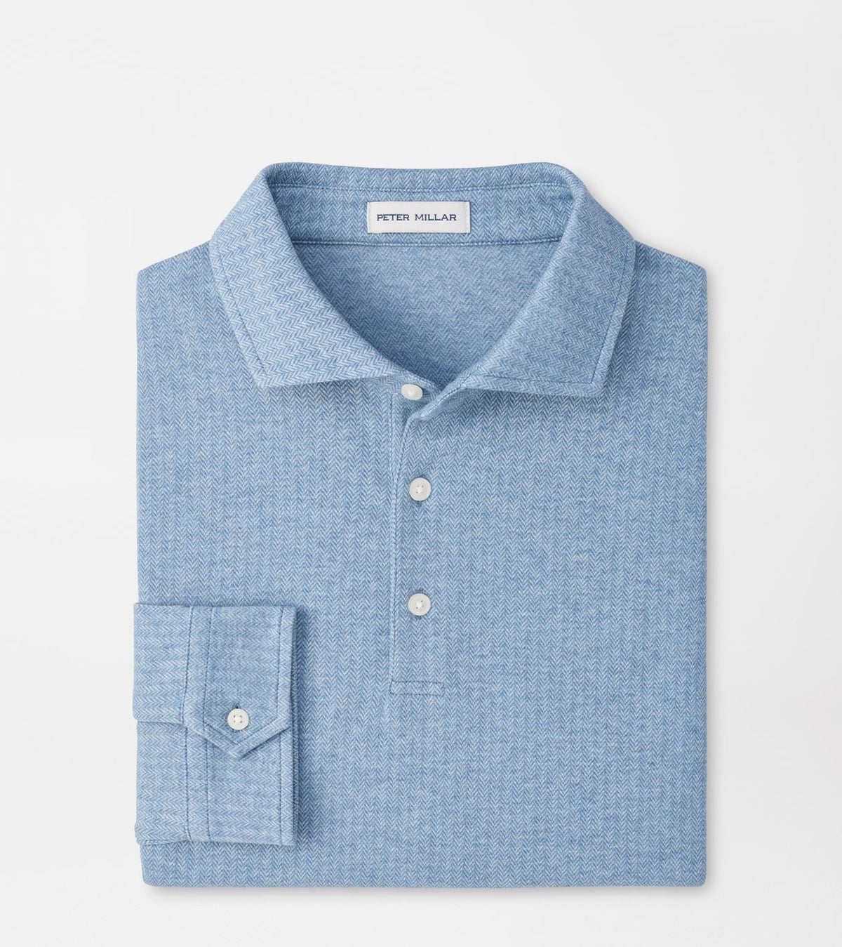 Peter Millar Herringbone Long Sleeve Polo in Cottage Blue
