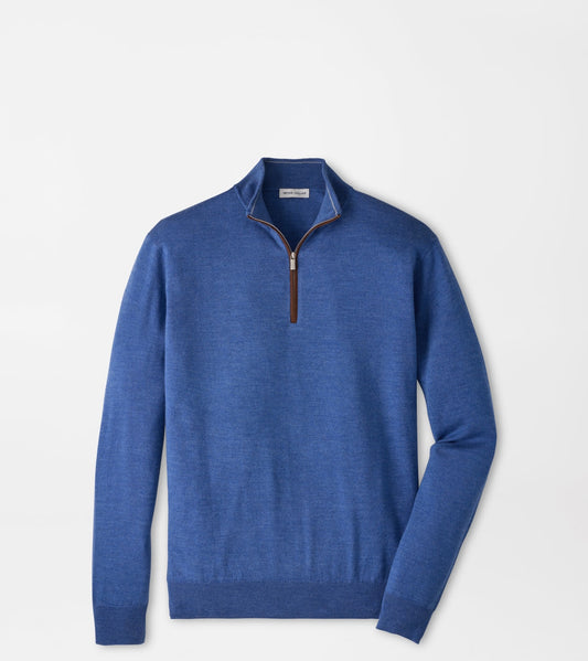 Peter Millar Autumn Crest Suede Trim Quarter-Zip in Crown Blue