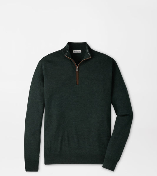 Peter Millar Autumn Crest Suede Trim Quarter-Zip in Pine Brook
