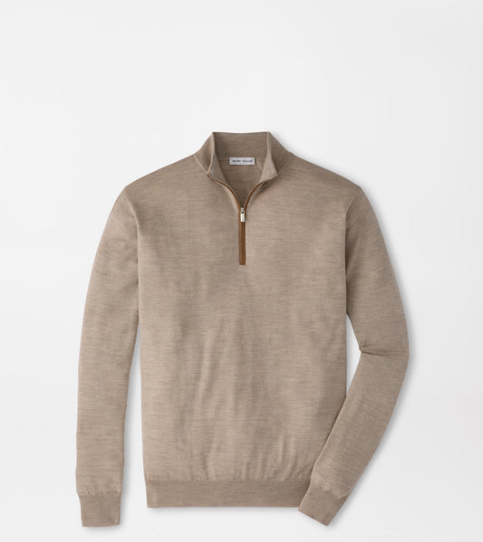 Peter Millar Autumn Crest Suede Trim Quarter-Zip in Stone