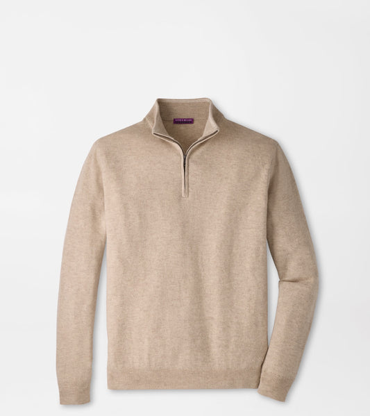 Peter Millar Crown Anniversary Cashmere Quarter Zip Sweater in Tumbleweed