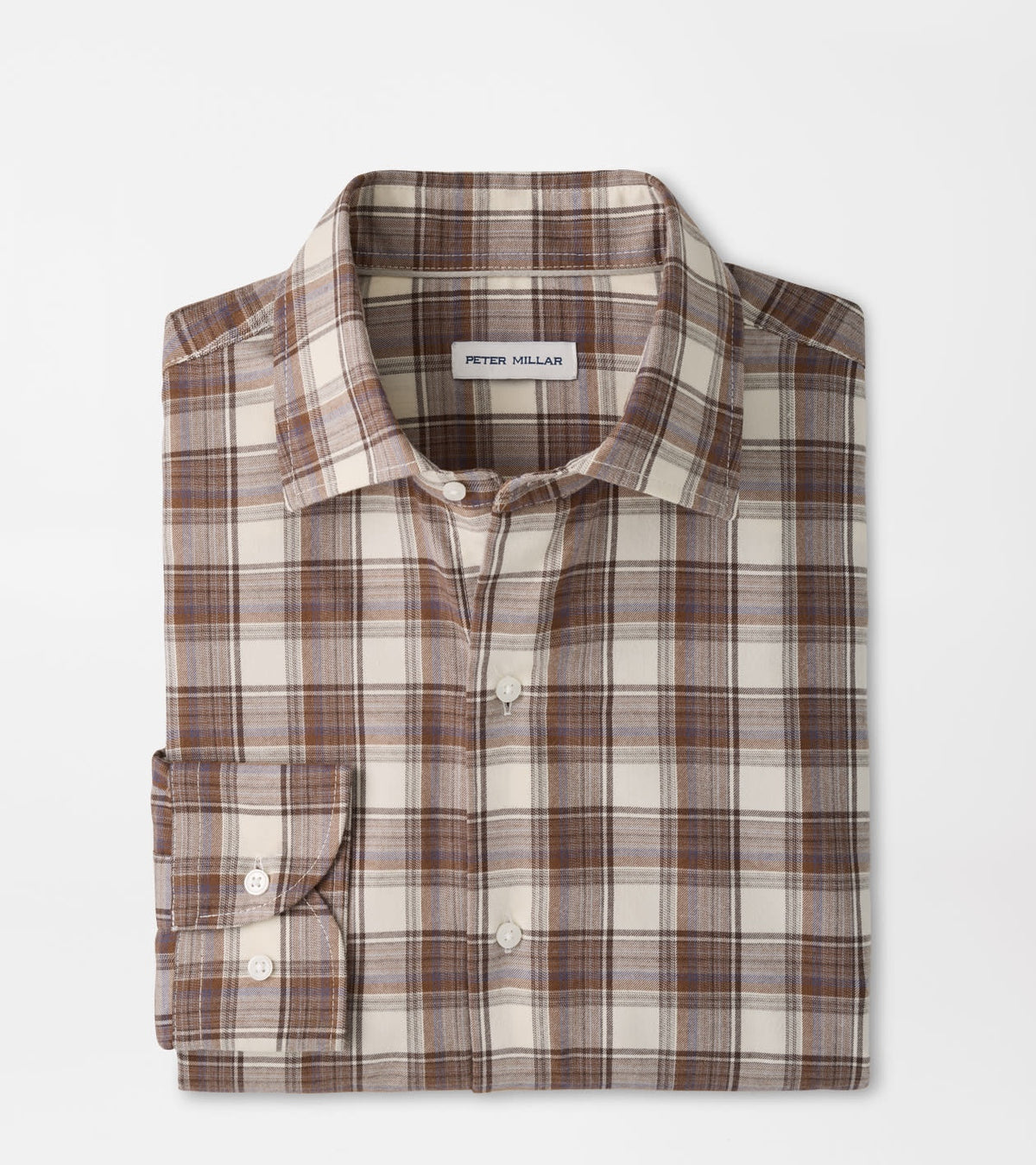 Peter Millar Cannon Performance Flannel Sport Shirt in Winter Ivory