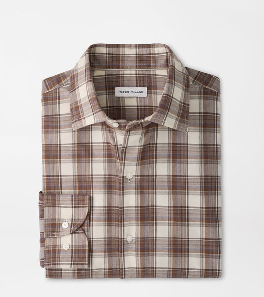 Peter Millar Cannon Performance Flannel Sport Shirt in Winter Ivory