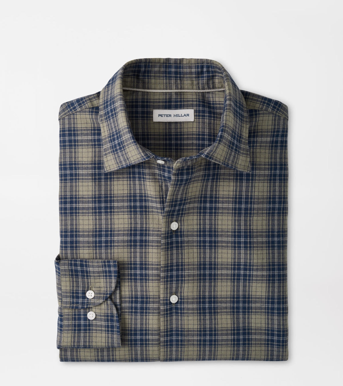 Peter Millar Dean Performance Flannel Sport Shirt in Fatigue