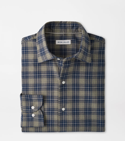 Peter Millar Dean Performance Flannel Sport Shirt in Fatigue
