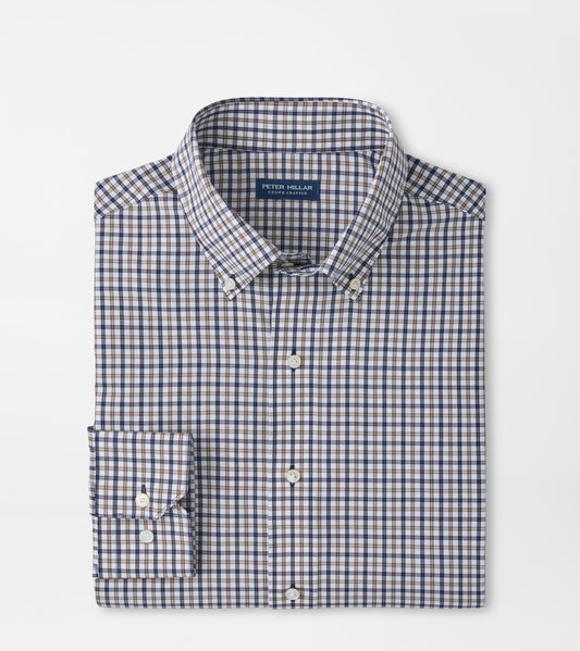 Peter Millar Clarence Performance Poplin Sport Shirt in Navy