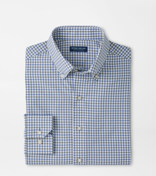 Peter Millar Clarence Performance Poplin Sport Shirt in Windy Blue
