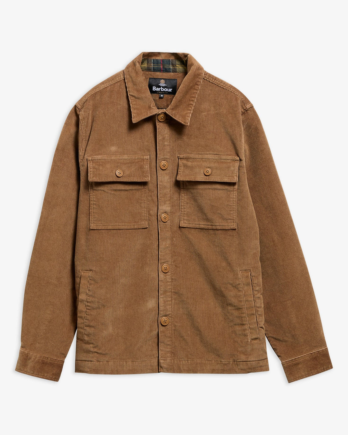Barbour Mens Tartan Trimmed Cord Overshirt in Sandstone