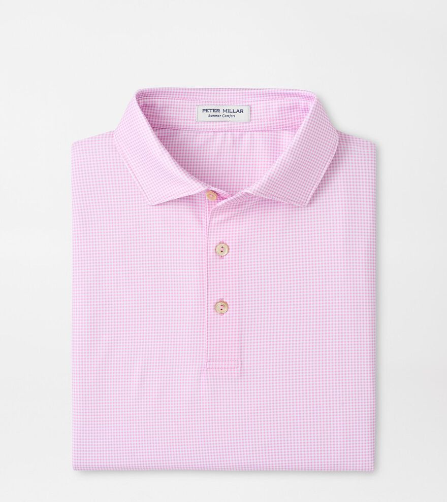 Peter Millar Gingham Performance Jersey Polo in Pink Parfait