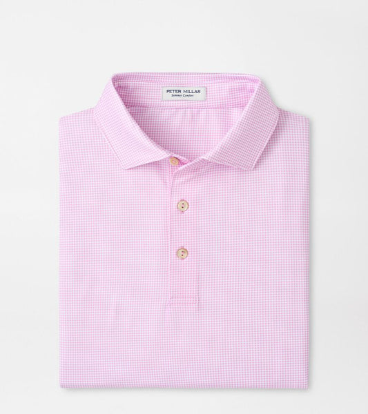 Peter Millar Gingham Performance Jersey Polo in Pink Parfait