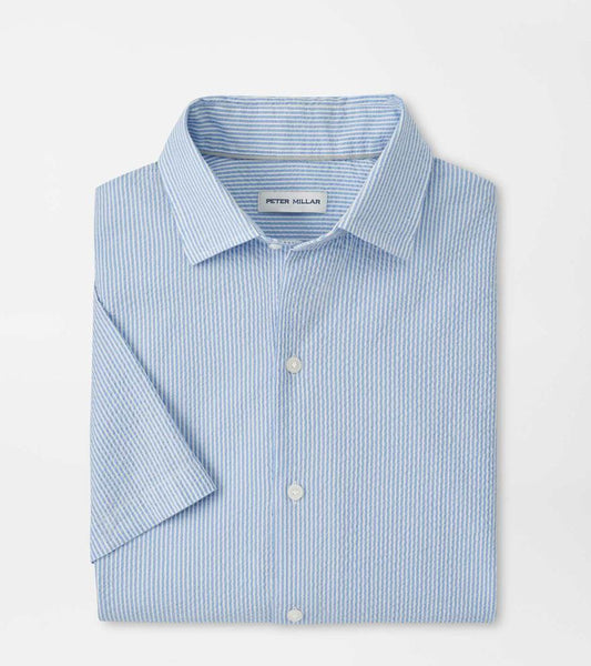 Peter Millar Coastal Stripe Cotton Lyocell Sport Shirt in Bluebird