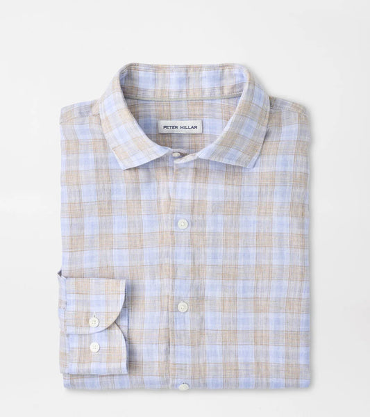 Peter Millar Milo Linen Sport Shirt in Cloudy Blue
