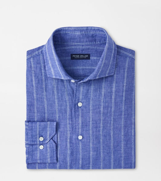 Peter Millar Astino Lino Pencil Stripe Sport Shirt in Dusk Blue