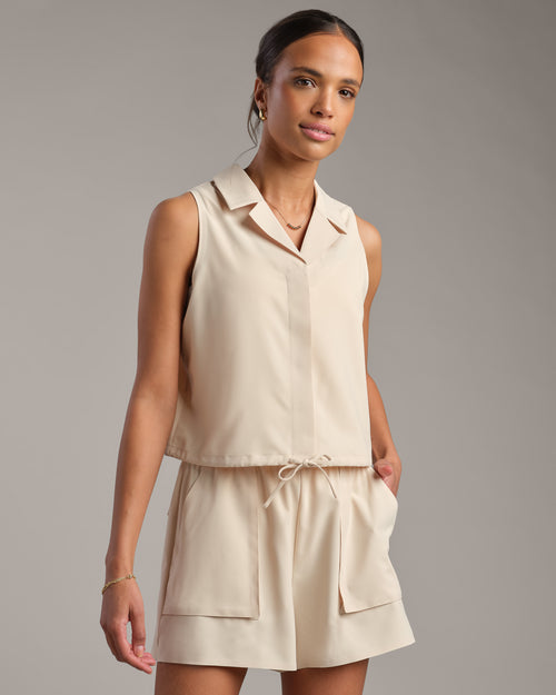Womens Rhone Sleeveless Notch Collar Blouse in Linen