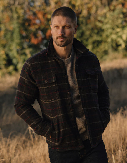 The Normal Brand Brightside Workwear Jacket in Olive Plaid