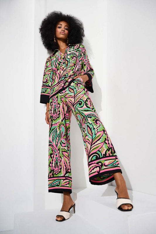 Womens Joseph Ribkoff Paisley Wide Leg Pant in Black/Multi