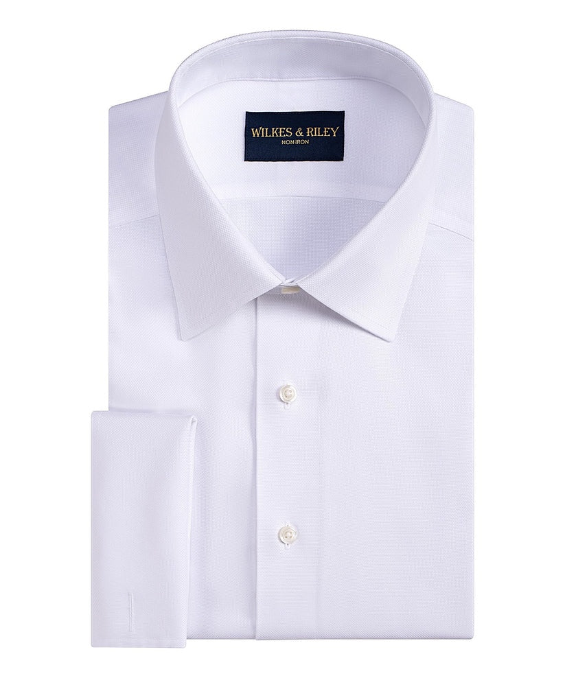 Wilkes & Riley Classic Fit Queens Oxford French Cuff Dress Shirt in White-Big & Tall Sizes